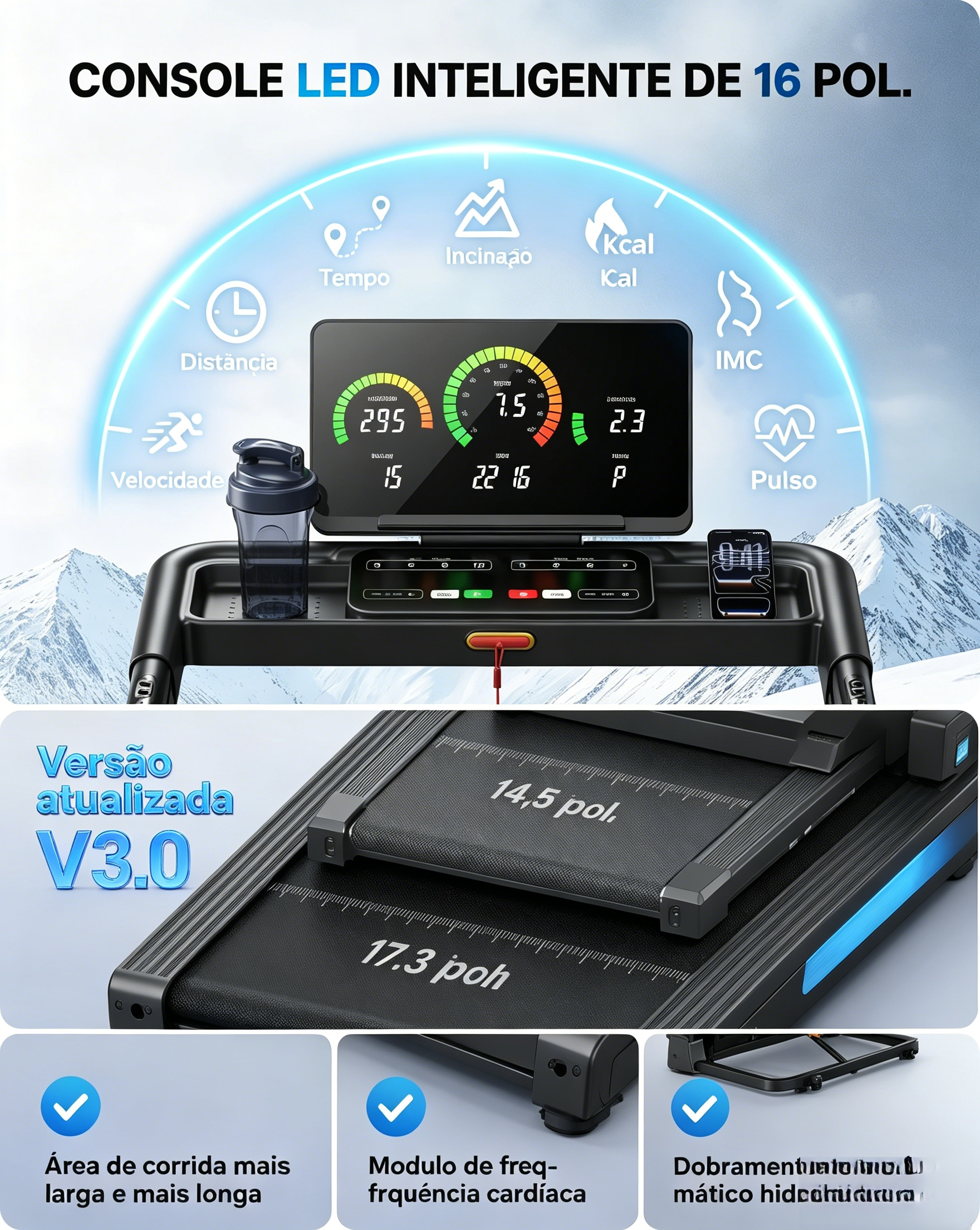 T12 Foldable Treadmill Pro com Inclinação Automática de até 15%