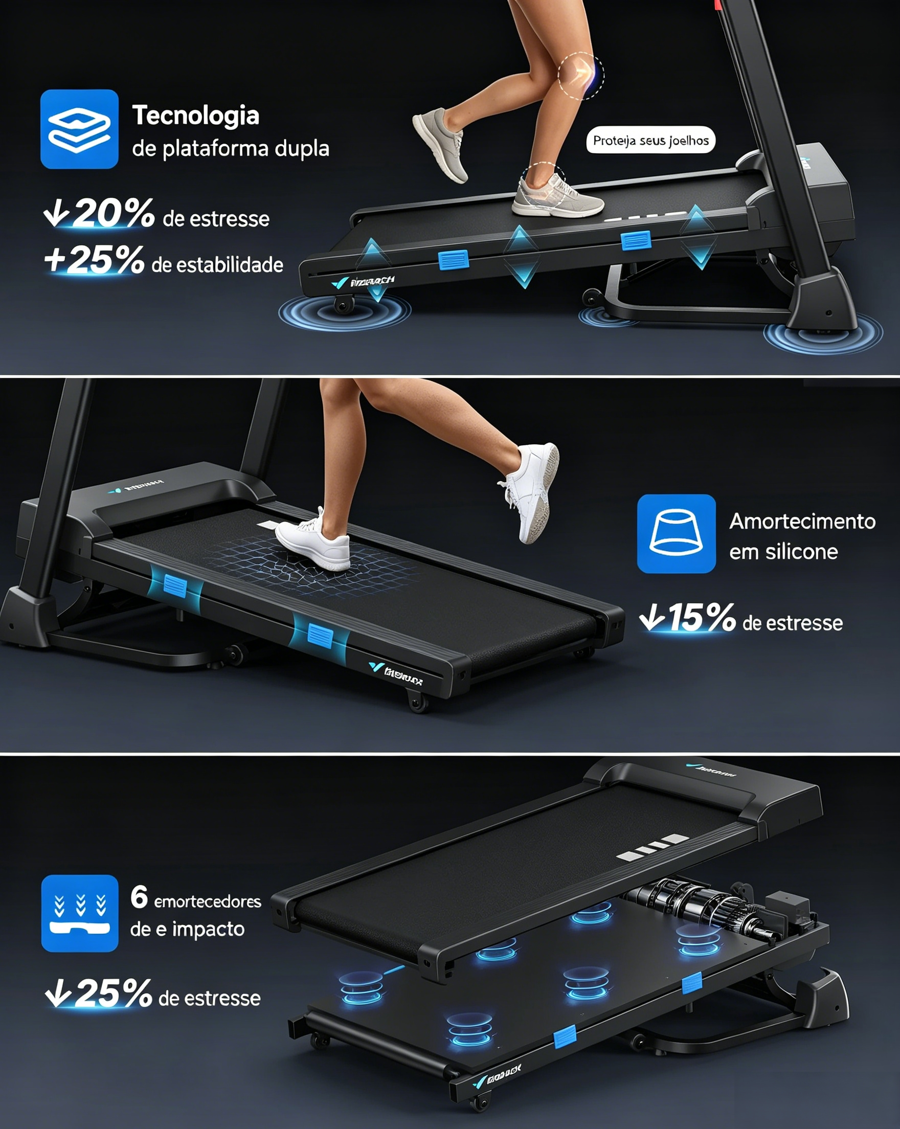 T12 Foldable Treadmill Pro com Inclinação Automática de até 15%
