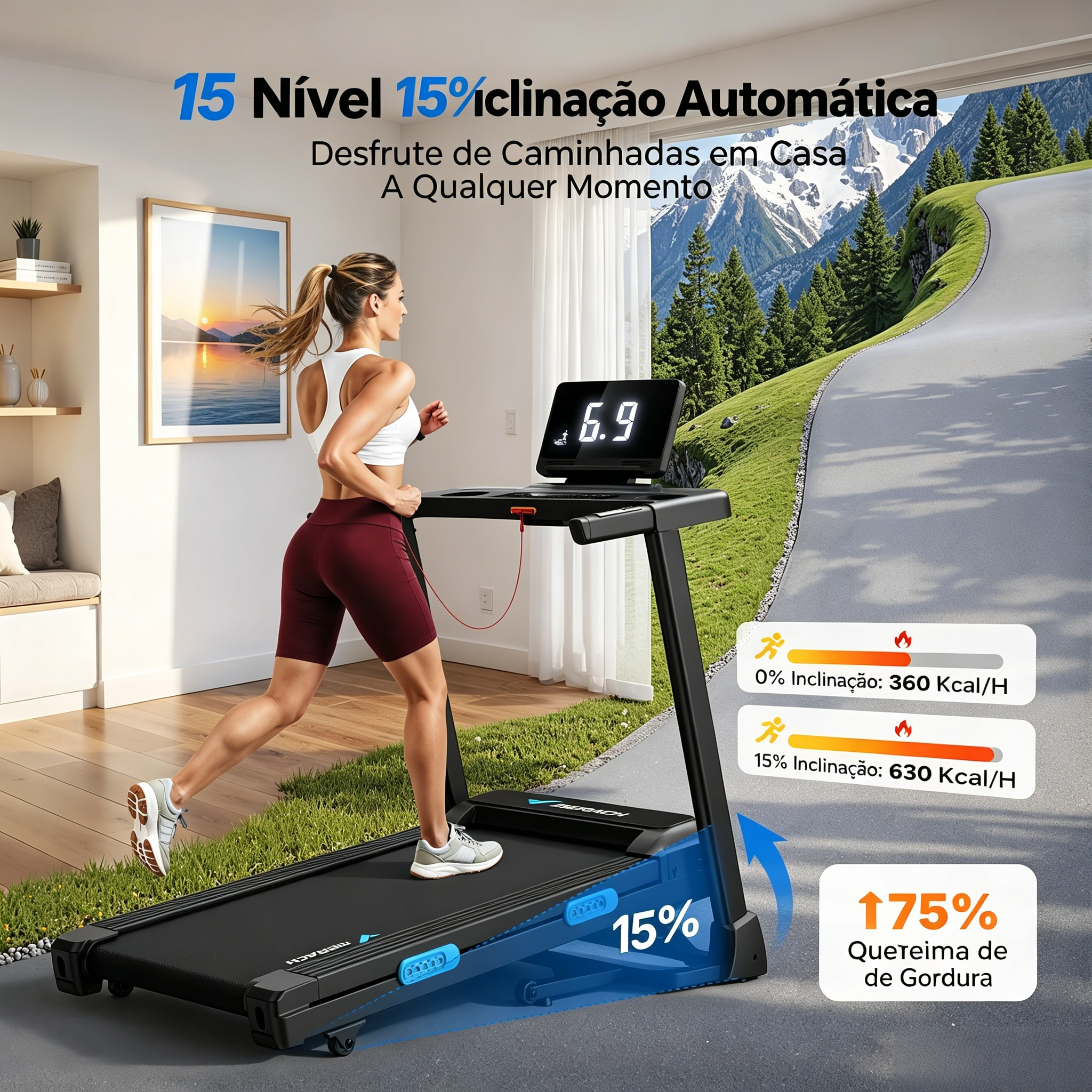 T12 – Esteira Dobrável com Inclinação Automática de até 15%