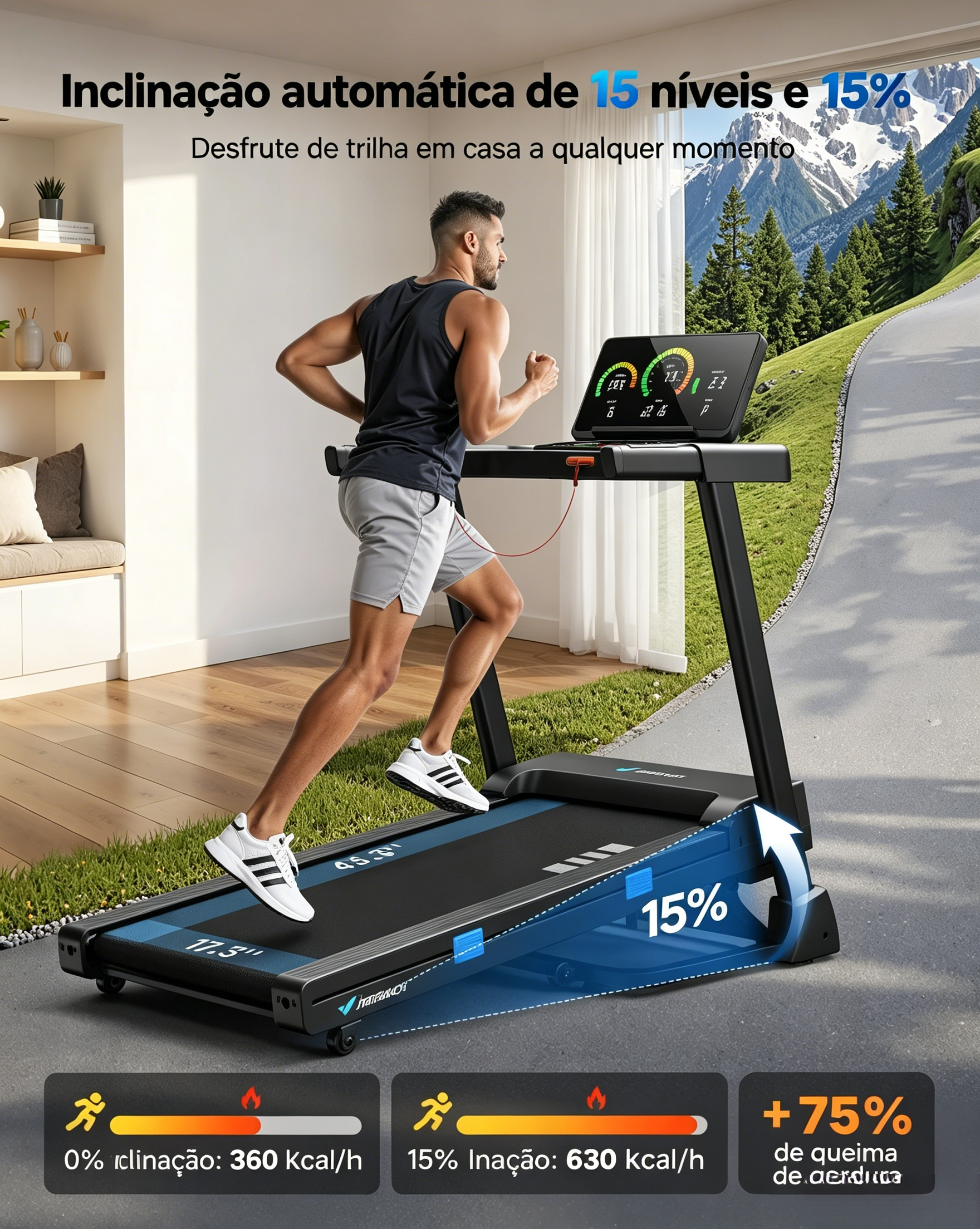 T12 Foldable Treadmill Pro com Inclinação Automática de até 15%