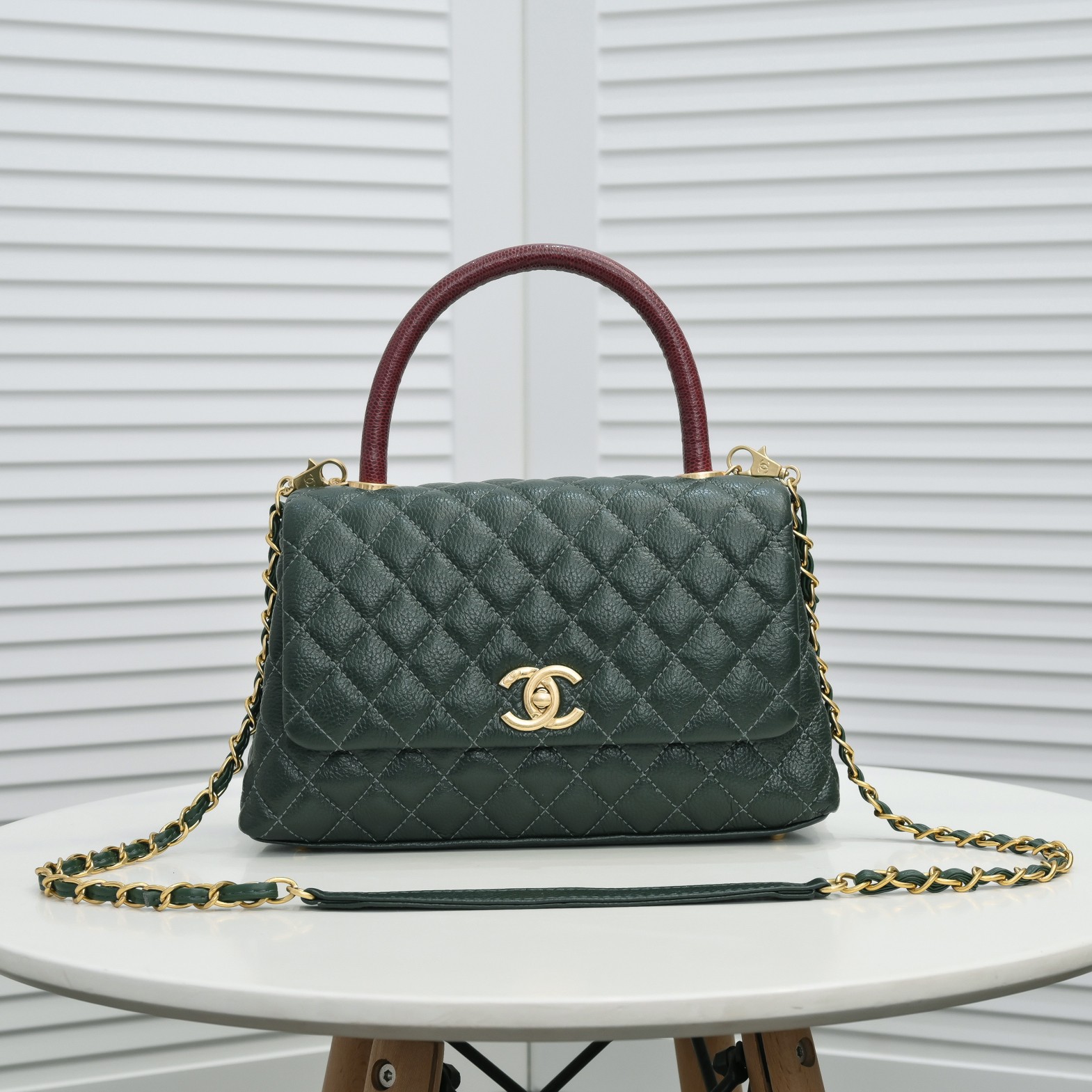 Chanel Stripe Gold Buckle Large Shoulder Bag Handbag