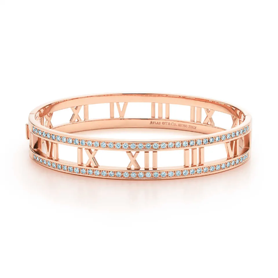 Replica Tiffany Atlas Open Hinged Bangle Pave Diamonds GRP08555