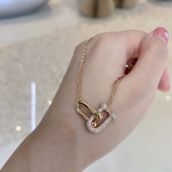 Tiffany HardWear �� Double Link Pendant Necklace, Rose Gold with Diamonds