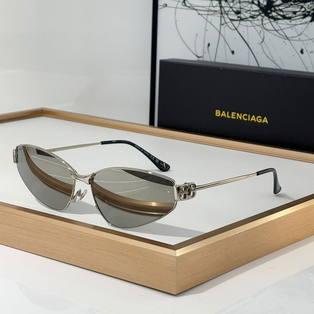 Balenciaga Metal Thin Mirror leg Strap Logo sunglasses Top quality （Replica）