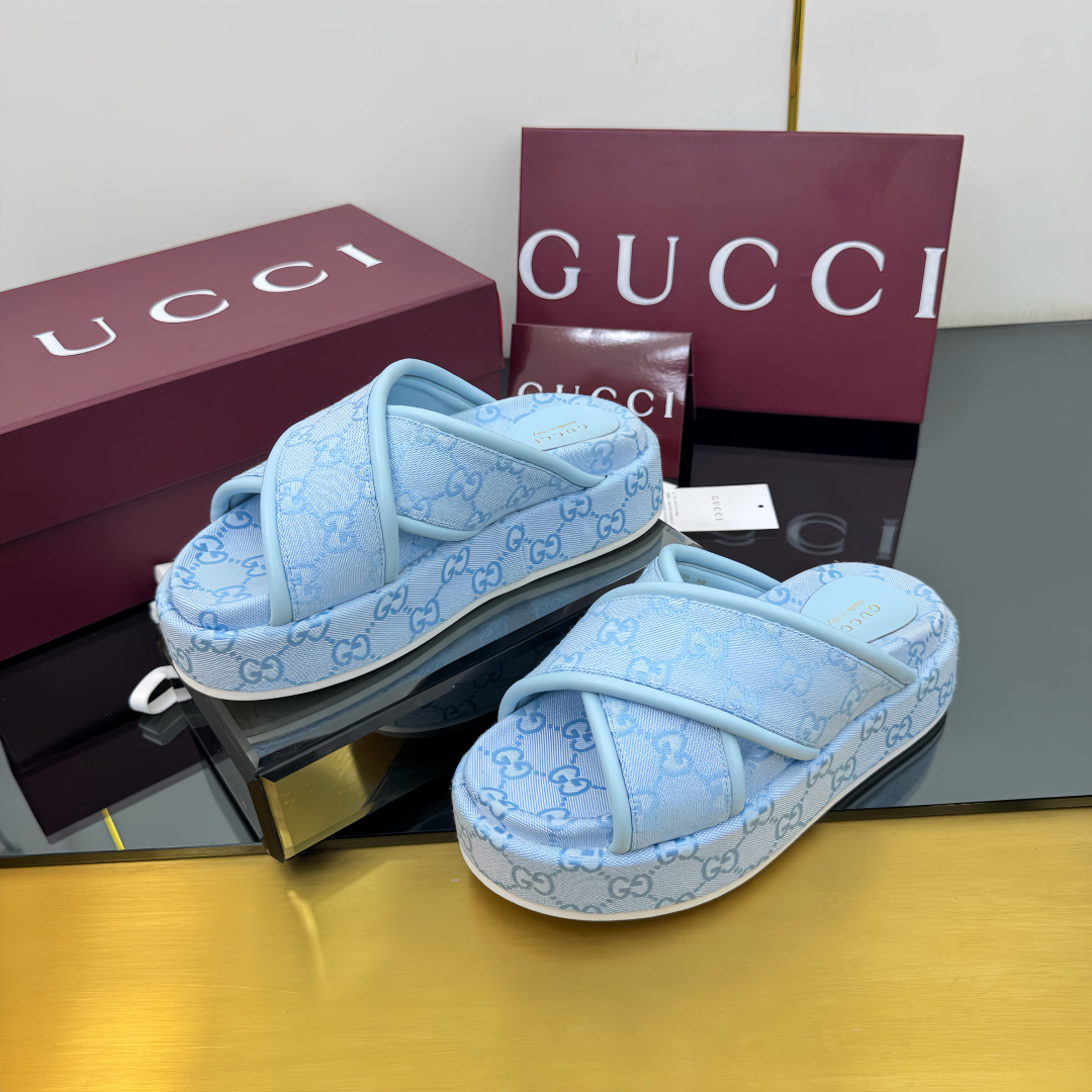 Gucci Shoes GG Cross Canvas Thick Bottom Lover's Slippers with Love