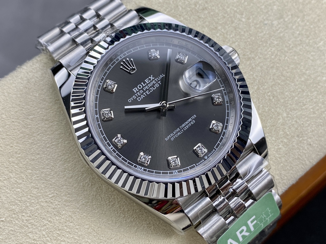 Rolex Datejust 41 Rhodium Diamond Dial Fluted Bezel m126334 0006 Men's Watch