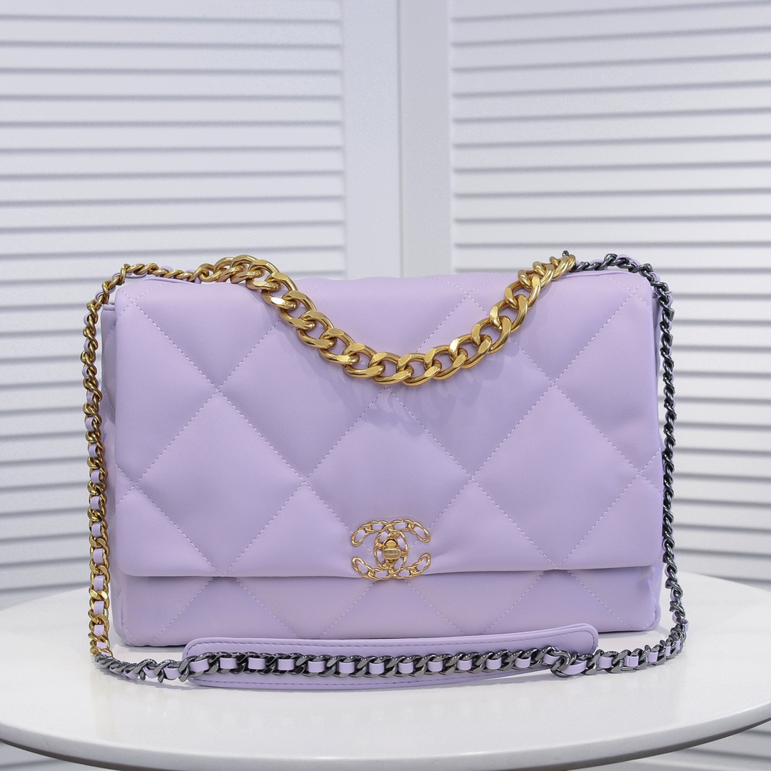 Chanel Lambskin Quilted Large19 Flap Shoulder Bag Handbag