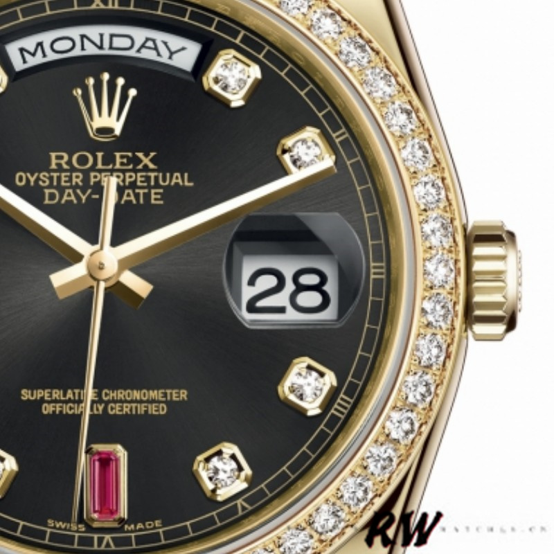 Rolex Day Date 118348 Black Diamond Dial 36mm Unisex Replica Watch