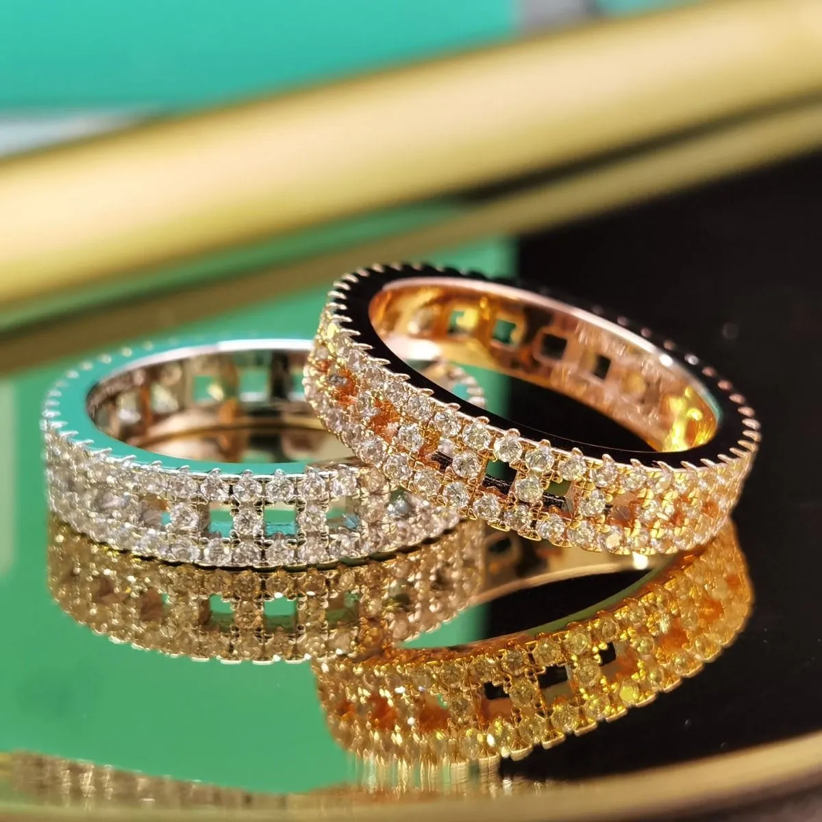 Nice Price Tiffany Female Tiffany T Paved Diamonds 5.5MM True Wide Ring White Gold/ Yellow Gold