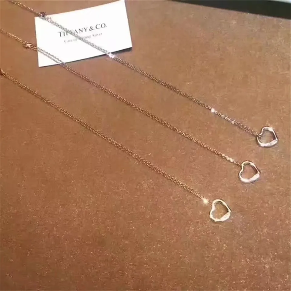 Tiffany Elsa Peretti Open Heart Pendant Studded Crystals Necklace Fashion Women Jewelry 11624294/30171179