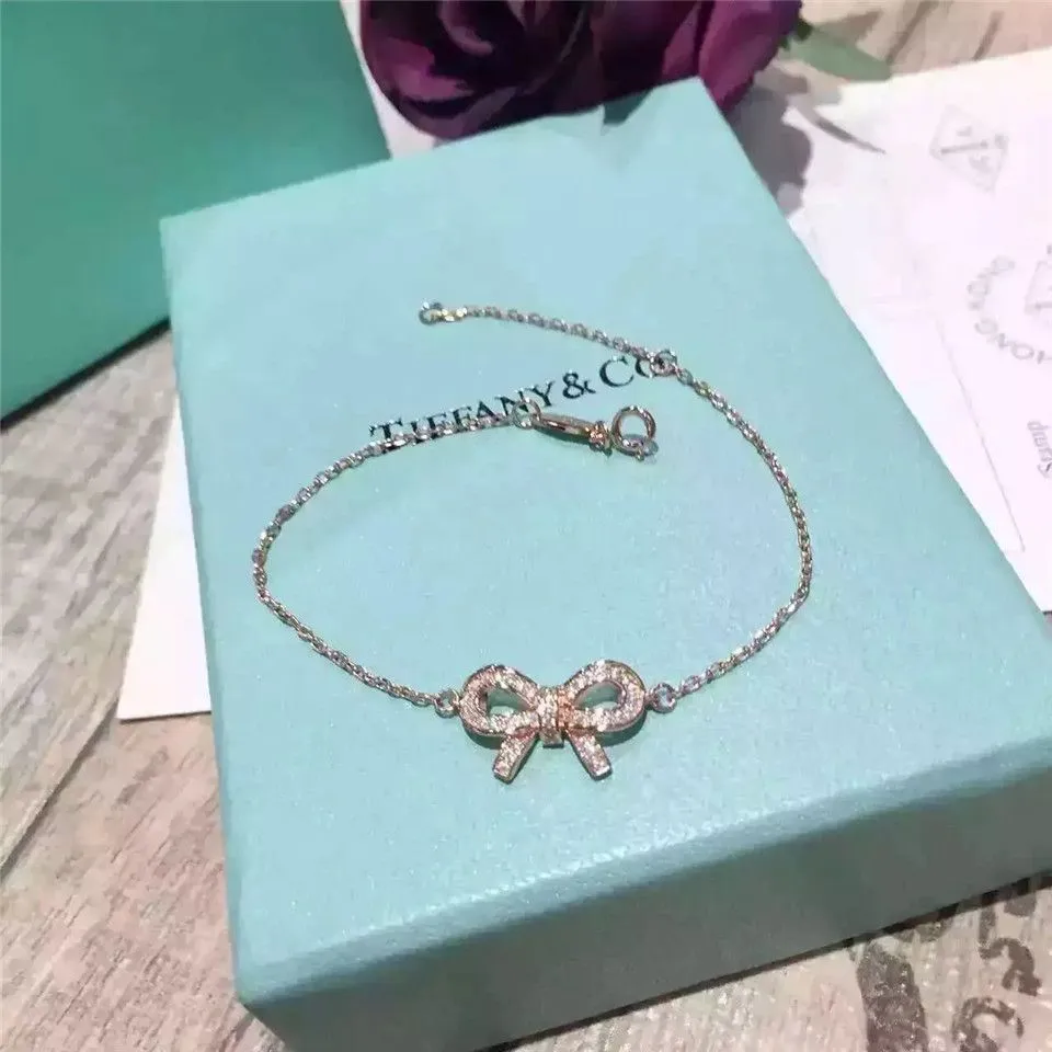 Tiffany Bow Rose Gold & Silver Bracelet Pendant Diamonds Hot Selling Jewellery Online GRP03318