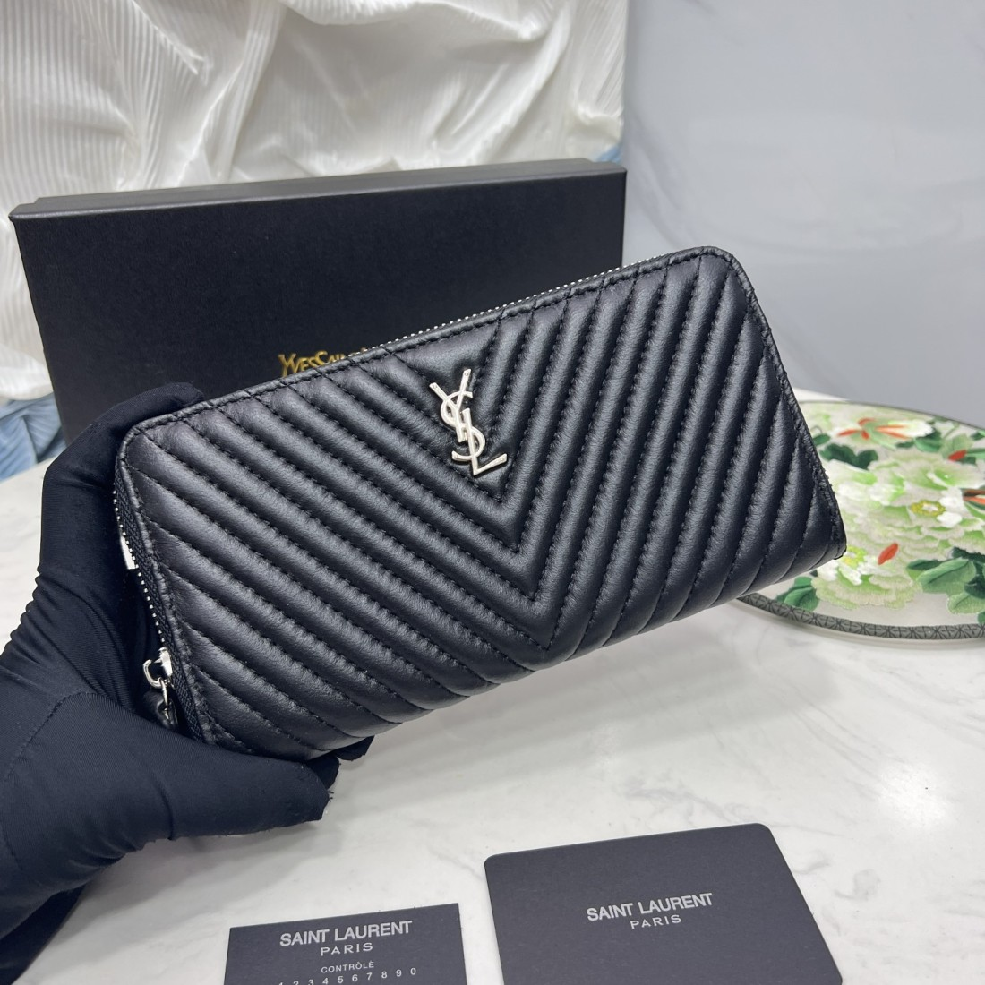 Saint Laurent YSL Caivar Zipper Long Wallet Purse(Replica)