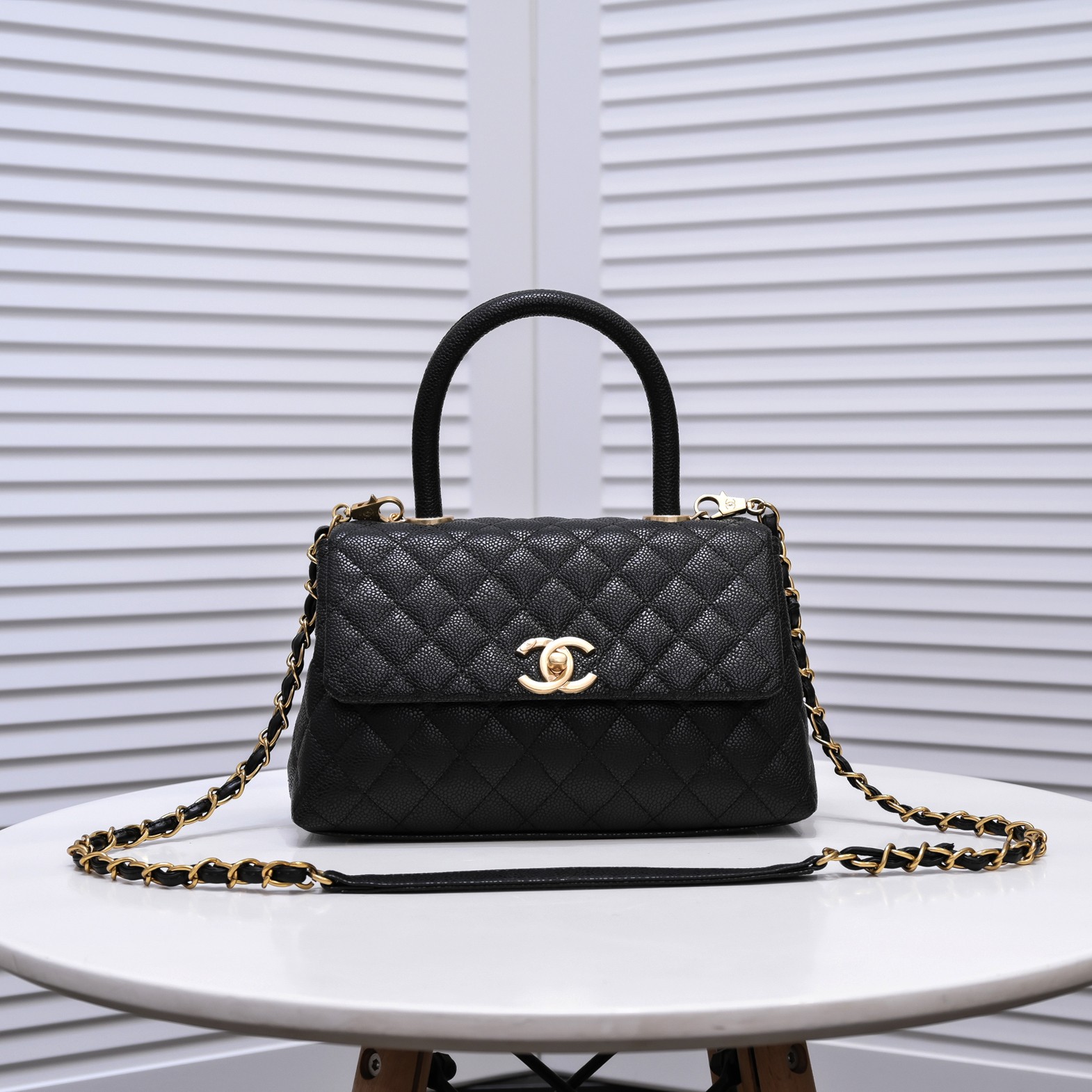 Chanel Stripe Gold Buckle Medium Shoulder Bag Handbag