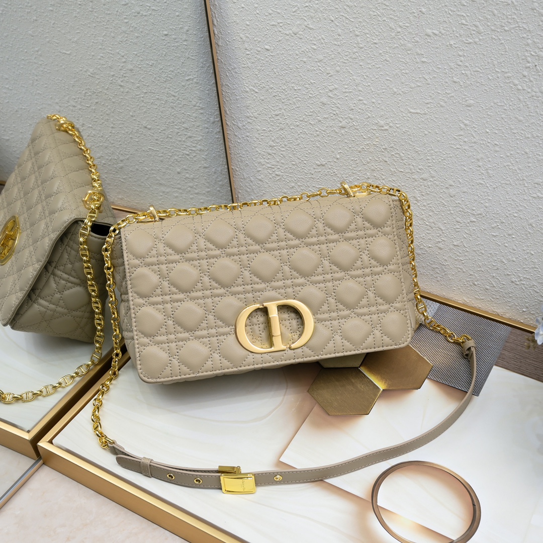 Large Dior Caro Bag Apricot 9797 XB002 28cm