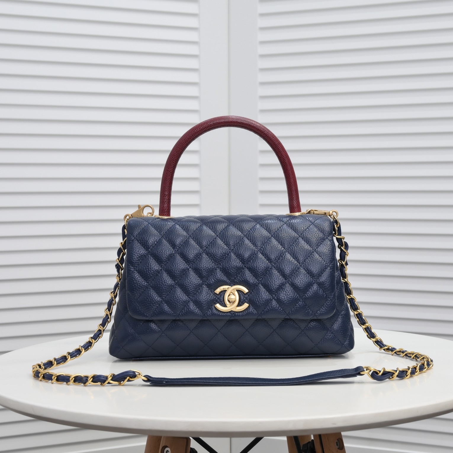 Chanel Stripe Gold Buckle Large Shoulder Bag Handbag