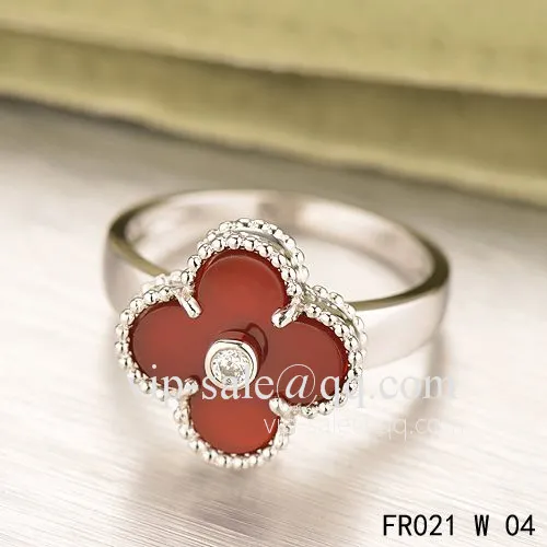 Cheap Van Cleef Vintage Alhambra Ring In White Gold With Carnelian