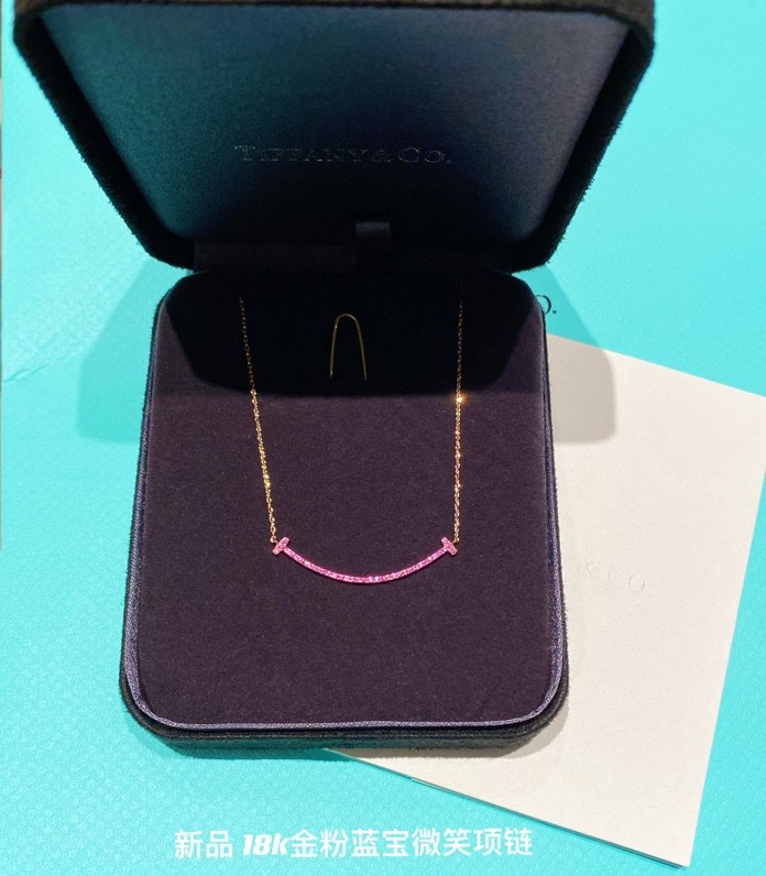 Tiffany T Smile Pendant Necklace with Pink & Blue Diamonds