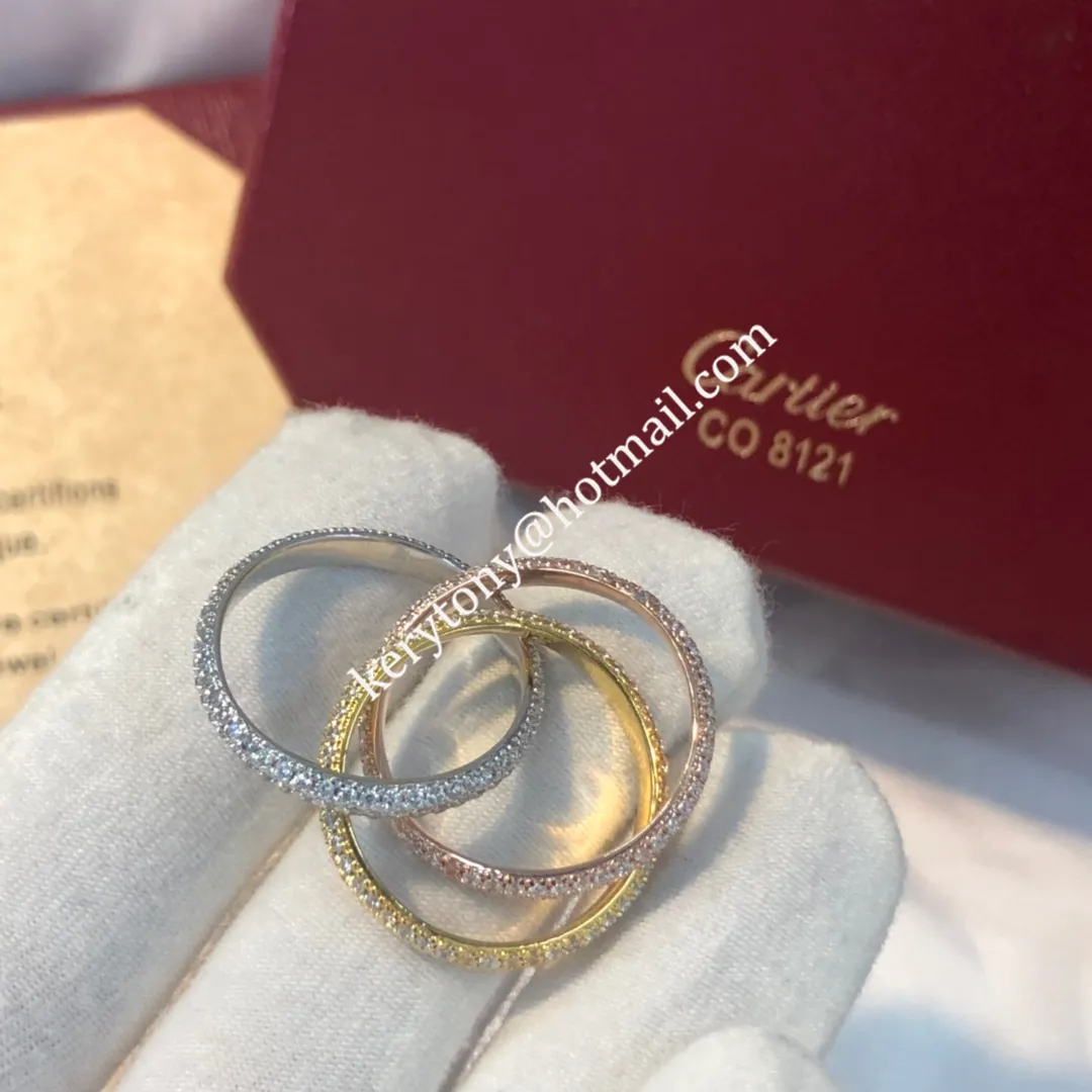 Spring Fashion Cartier Trinity Ring White Gold/Yellow God/Rose Gold With Pave Diamonds N4227600 High End