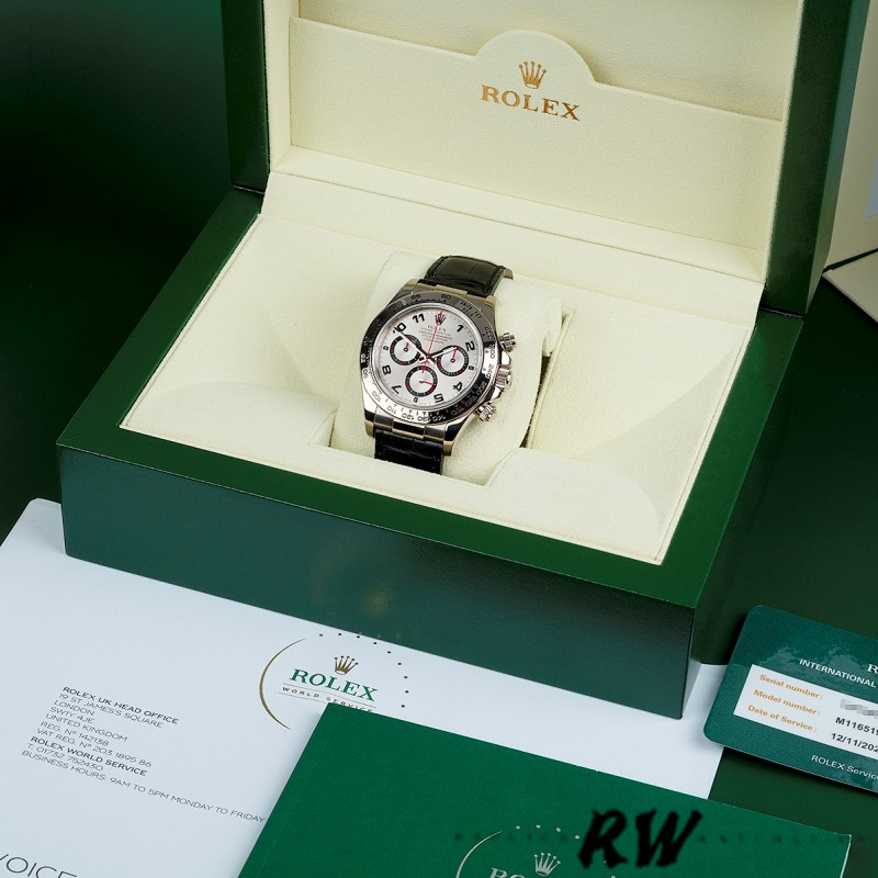 Rolex Daytona 116519 Black Alligator Leather strap silver Dial 40mm Mens Replica Watch