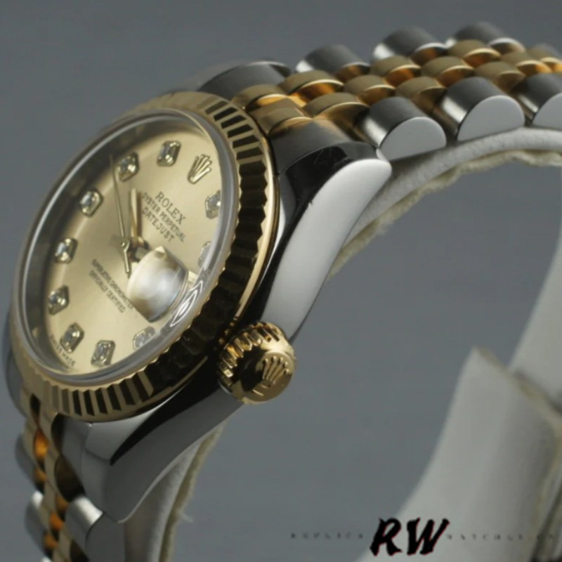 Rolex Datejust 179173 Champagne Diamond Dial Fluted Bezel 26MM Lady Replica Watch