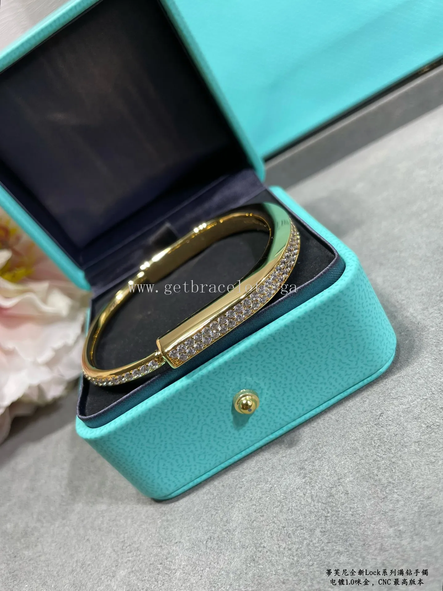 Tiffany Lock Bangle in White Gold/Rose Gold/Yellow Gold with Pave Diamond