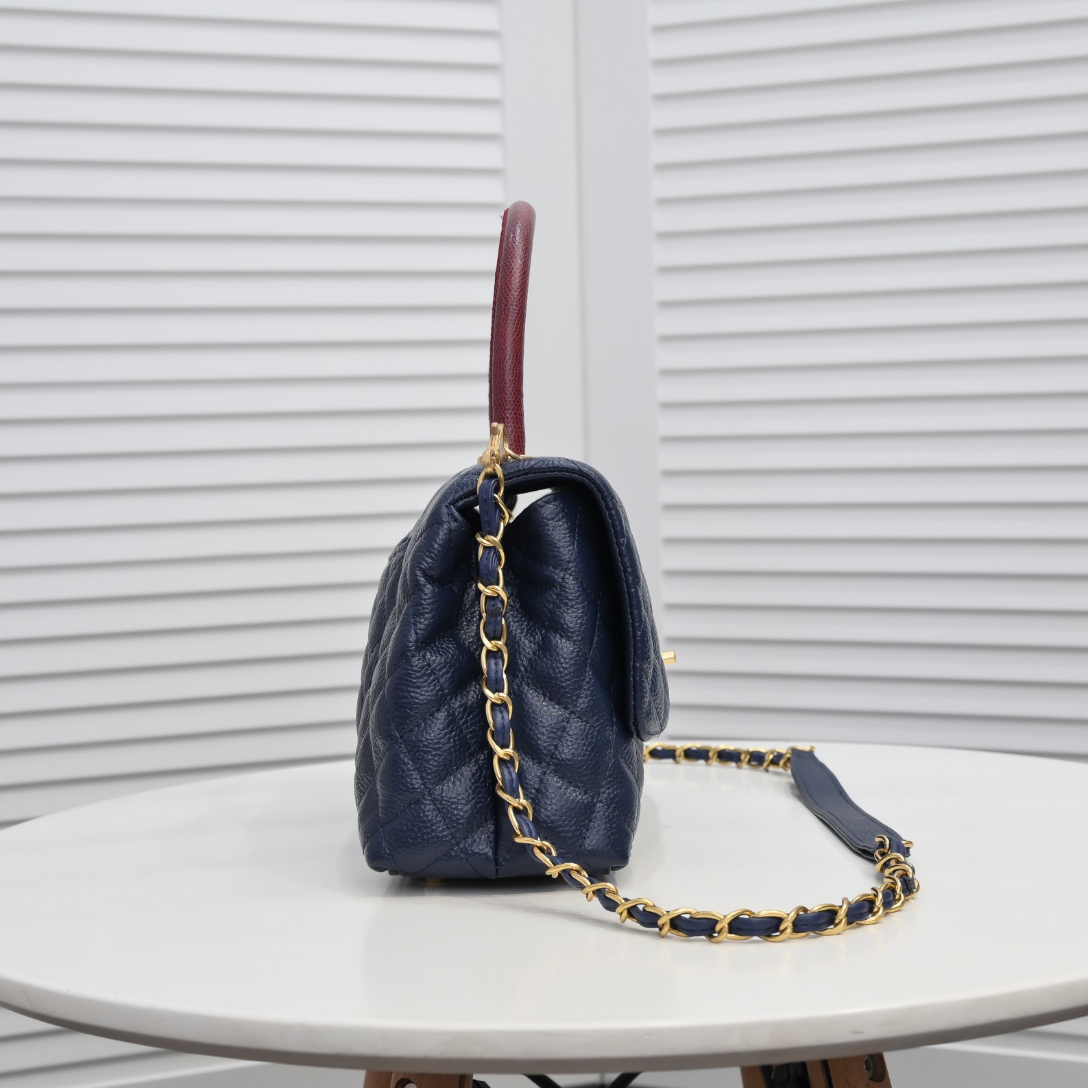 Chanel Stripe Gold Buckle Large Shoulder Bag Handbag