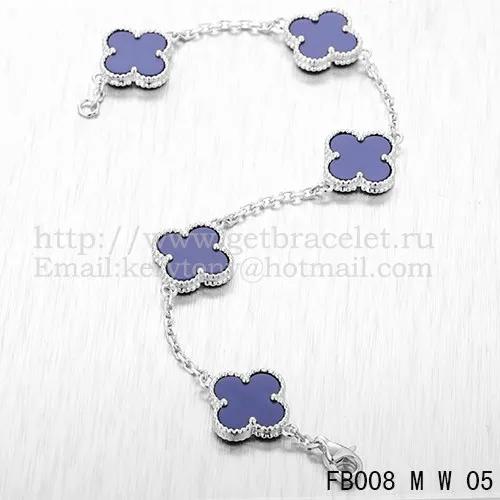 Van Cleef & Arpels Vintage Alhambra Bracelet 5 Motifs White Gold With Lapis Mother Of Pearl