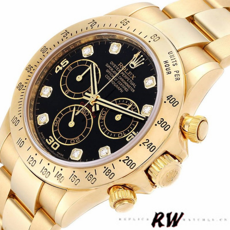 Rolex Cosmograph Daytona 116528 Black Diamond Dial 40MM Mens Replica Watch