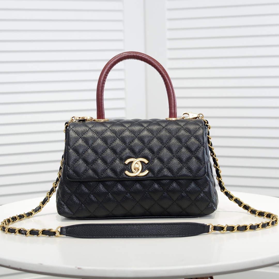 Chanel Stripe Gold Buckle Medium Shoulder Bag Handbag