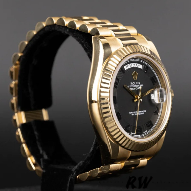 Rolex Day-Date 218238 Concentric Circle Black Dial Yellow Gold 41MM Mens Replica Watch