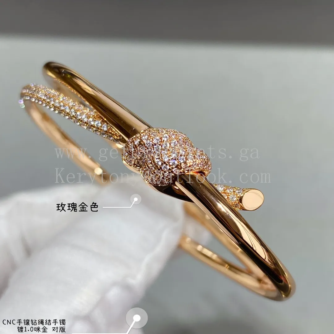 Tiffany Double Row Hinged Bangle in Rose Gold/Yellow Gold with Diamonds