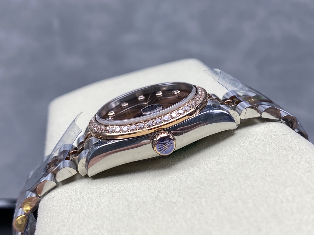 Rolex Datejust 31 m278381RBR 0028 Rose Gold Chocolate Diamond Dial Diamond Bezel Lady Watch