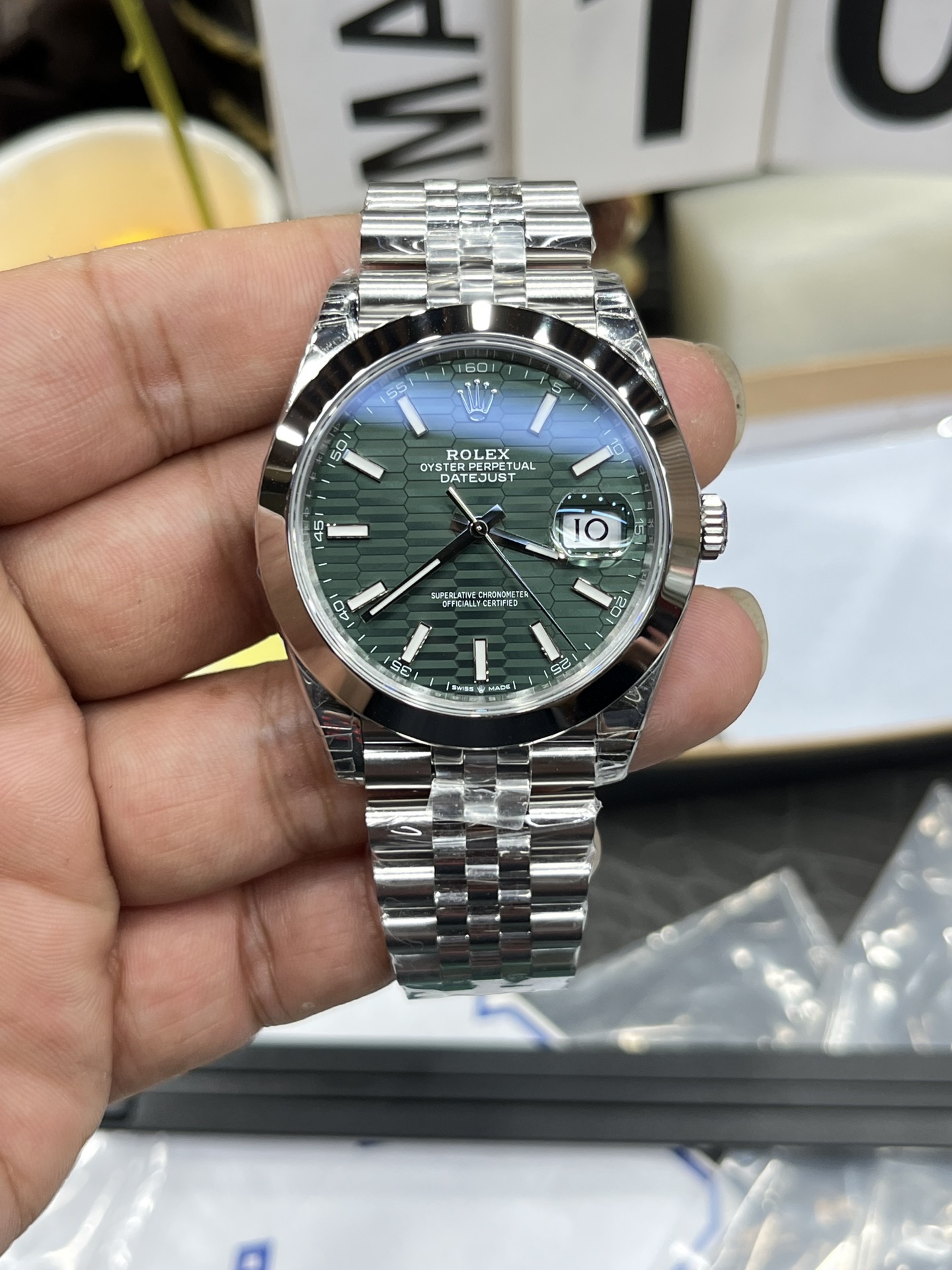 Rolex Datejust 41 Mint Green Dial with Smooth Bezel 126300 Men's Watch