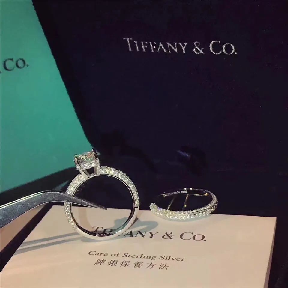Tiffany Narrow Double Rings Set Paved Crystals 2021 Hot Selling