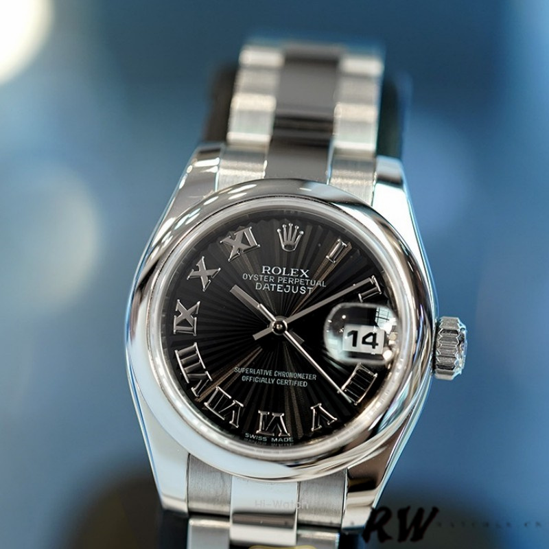Rolex Datejust 179160 Oyster Bracelet Sunbeam Black Roman Dial 26MM Lady Replica Watch