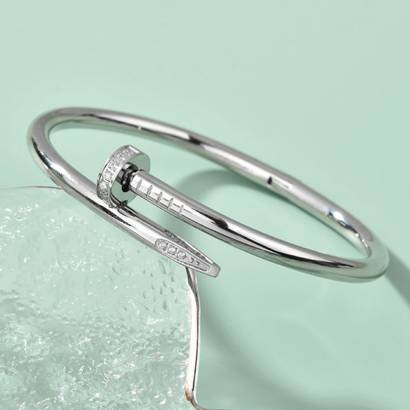 Cartier Nail Bracelet Dupe, White Gold & Rose Gold & Yellow Gold with Diamonds