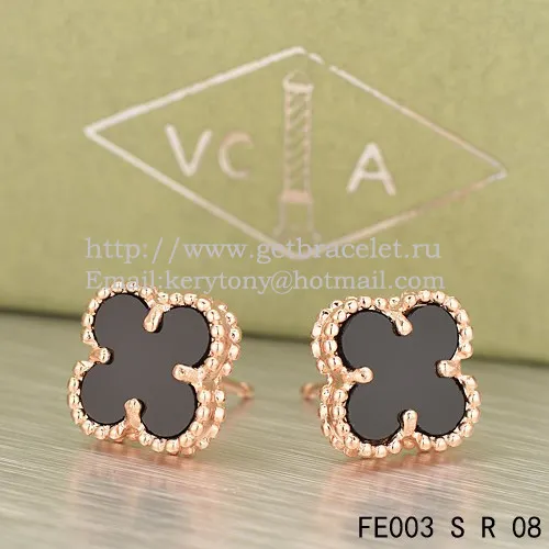 Van Cleef & Arpels Sweet Alhambra Earrings Pink Gold With Black Onyx Mother Of Pearl