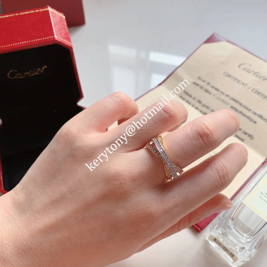 Top Sale Cartier Trinity Ring White Gold/Yellow God/Rose Gold With Pave Diamonds B4075100 Online