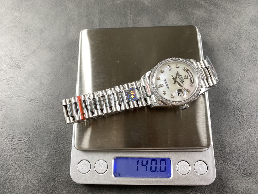 Rolex Day Date 36 Mother of Pearl Dial Diamond Bezel Platinum President m128396tbr 0005