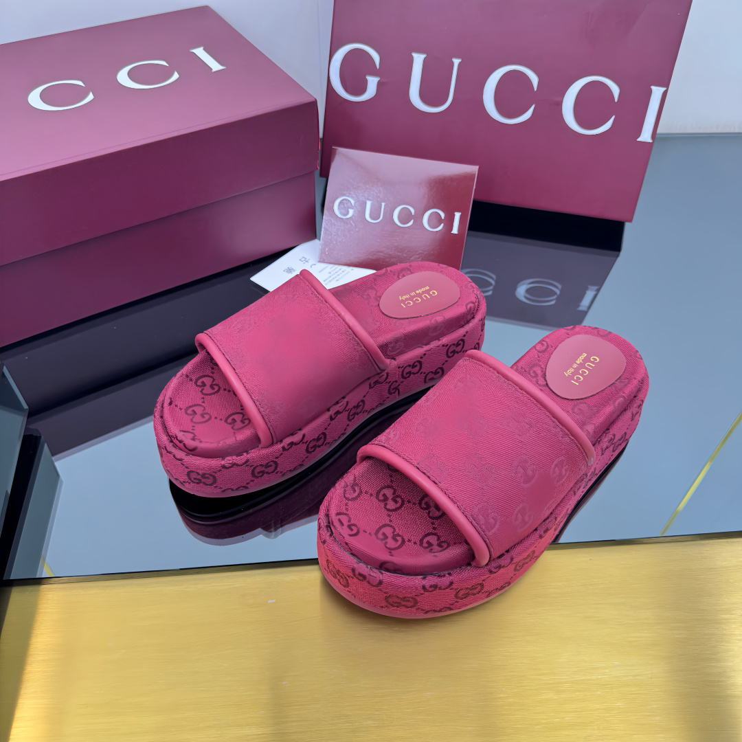 Gucci Shoes Classic GG Embroidered Couple's Thick Bottom Slippers