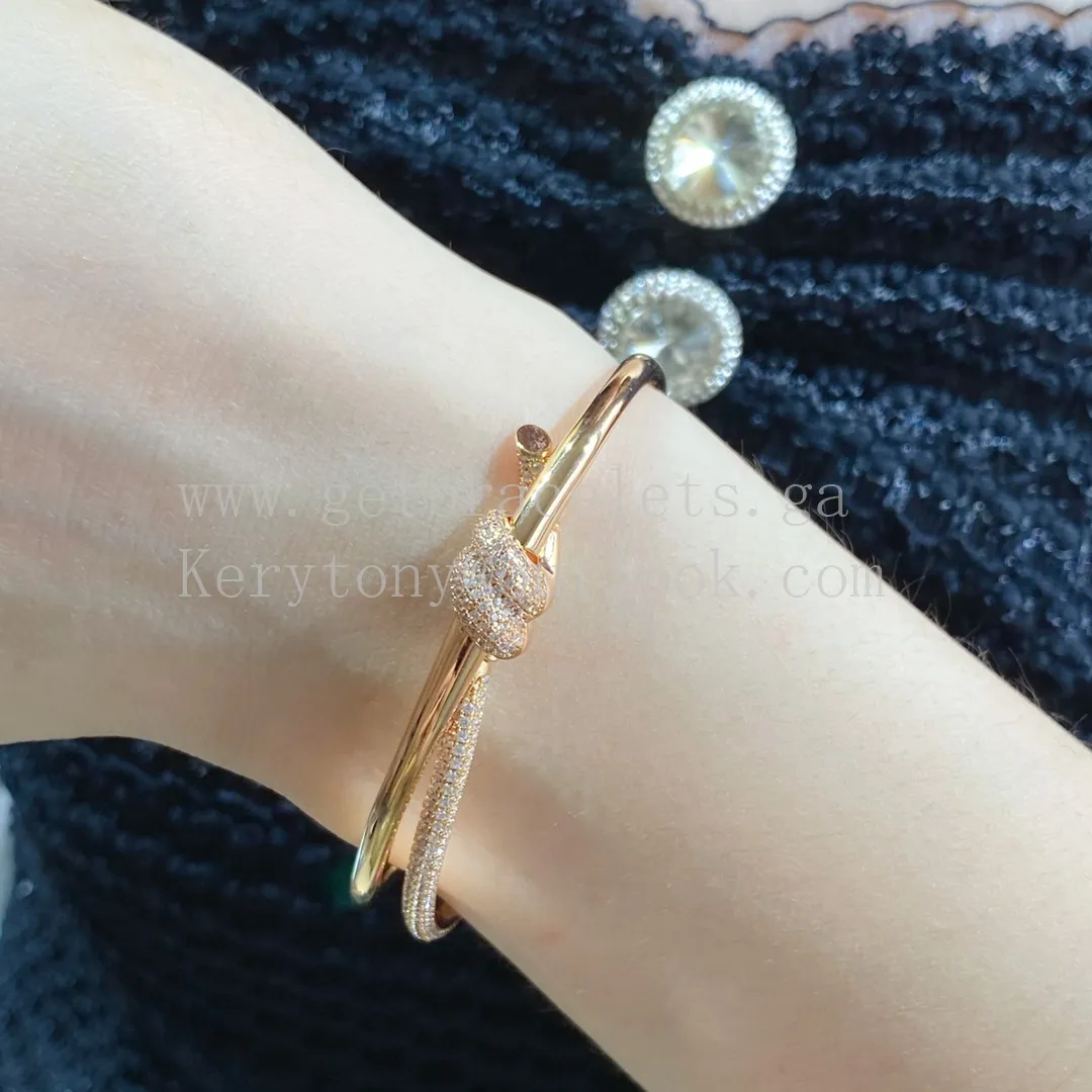 Tiffany Double Row Hinged Bangle in Rose Gold/Yellow Gold with Diamonds