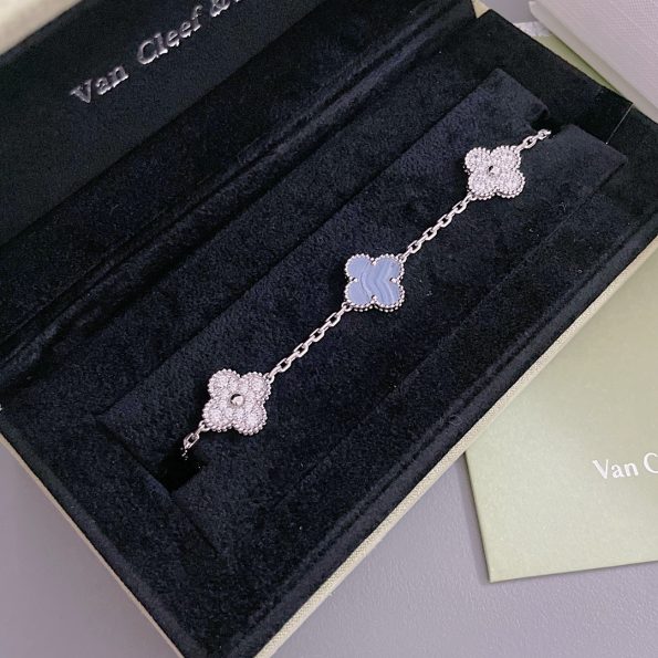 Van Cleef Bracelet Dupe, Purple & Diamonds Clover Bracelet, White Gold