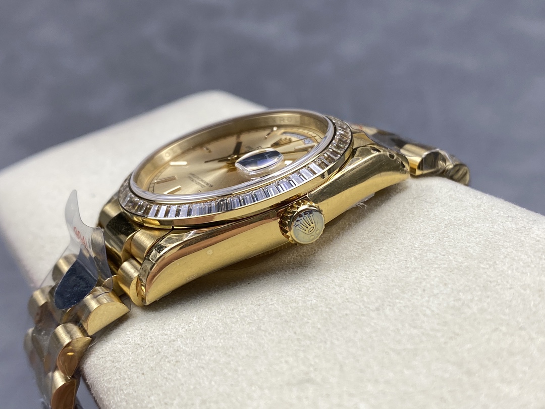 Rolex Day Date 36 Yellow Gold Champagne Dial Diamond Bezel m128348rbr 0026