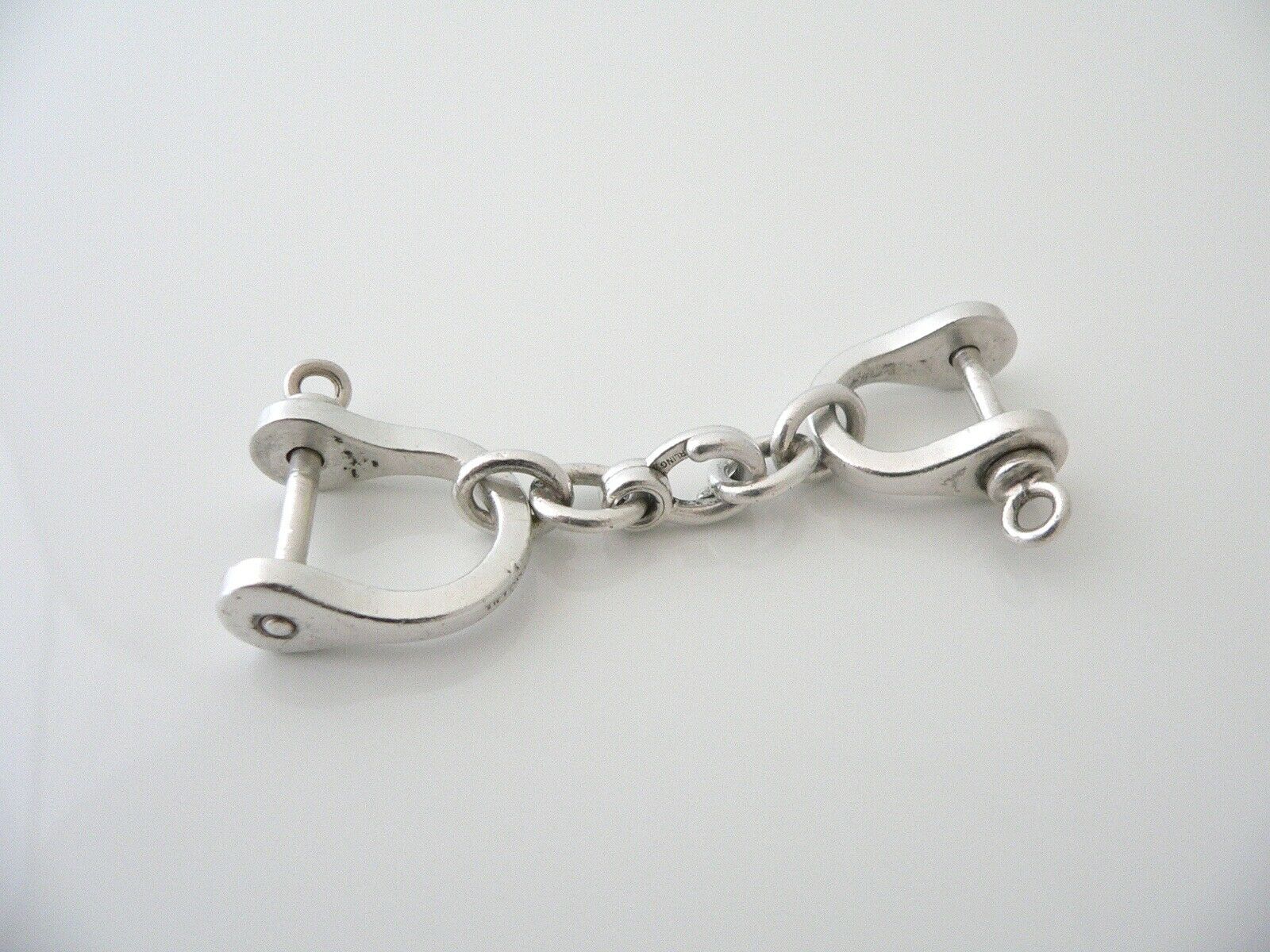 Tiffany & Co Silver Shackle Valet Key Ring Keychain Hook Gift Pouch Love Large