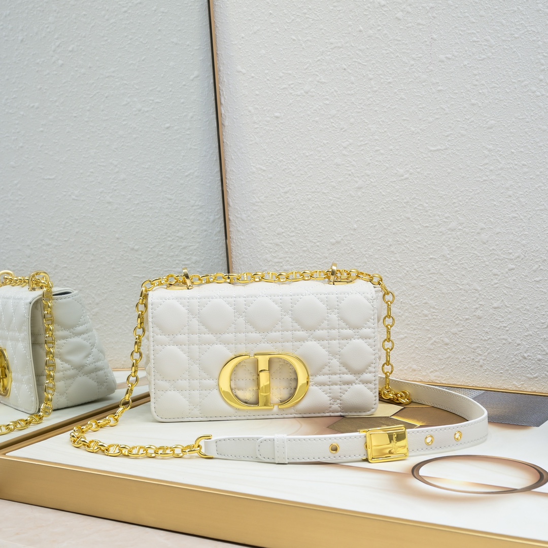 Small Dior Caro Bag White 9797 XB091 21cm