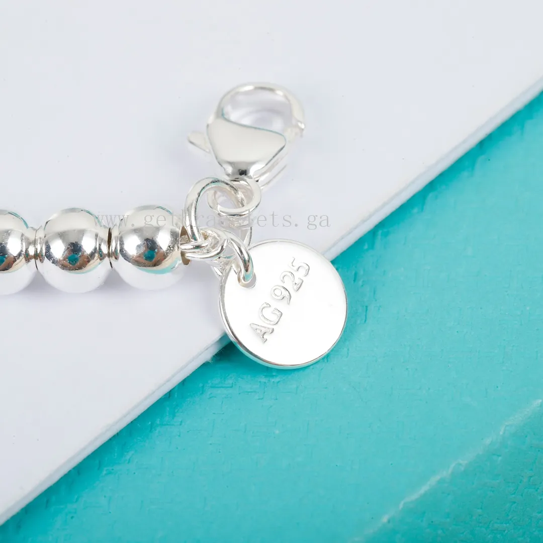 Return to Tiffany Pink/Red/Blue Tag Bead Bracelet in Silver 4 mm