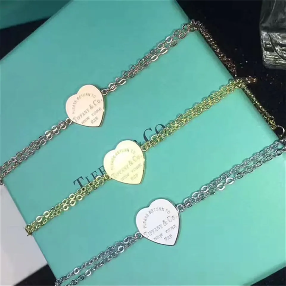 Return To Tiffany Dual Chain Heart Tag Bracelet Silver/Rose Gold/Yellow Gold Party Style Women Fine Jewelry Malaysia GRP06398