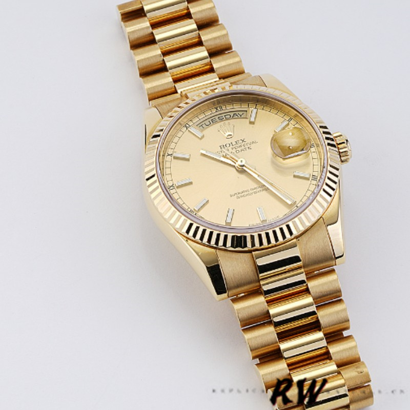 Rolex Day-Date 118238 Fluted Bezel Champagne Dial 36mm Unisex Replica Watch