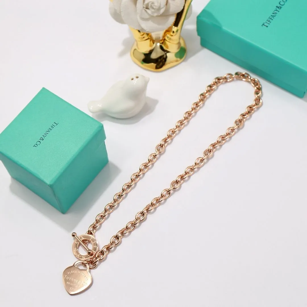 Good Price Tiffany Return To Tiffany Single Heart Pendant Thick Link 50CM Fake Necklace For Womens Silver/Rose Gold/Yellow Gold