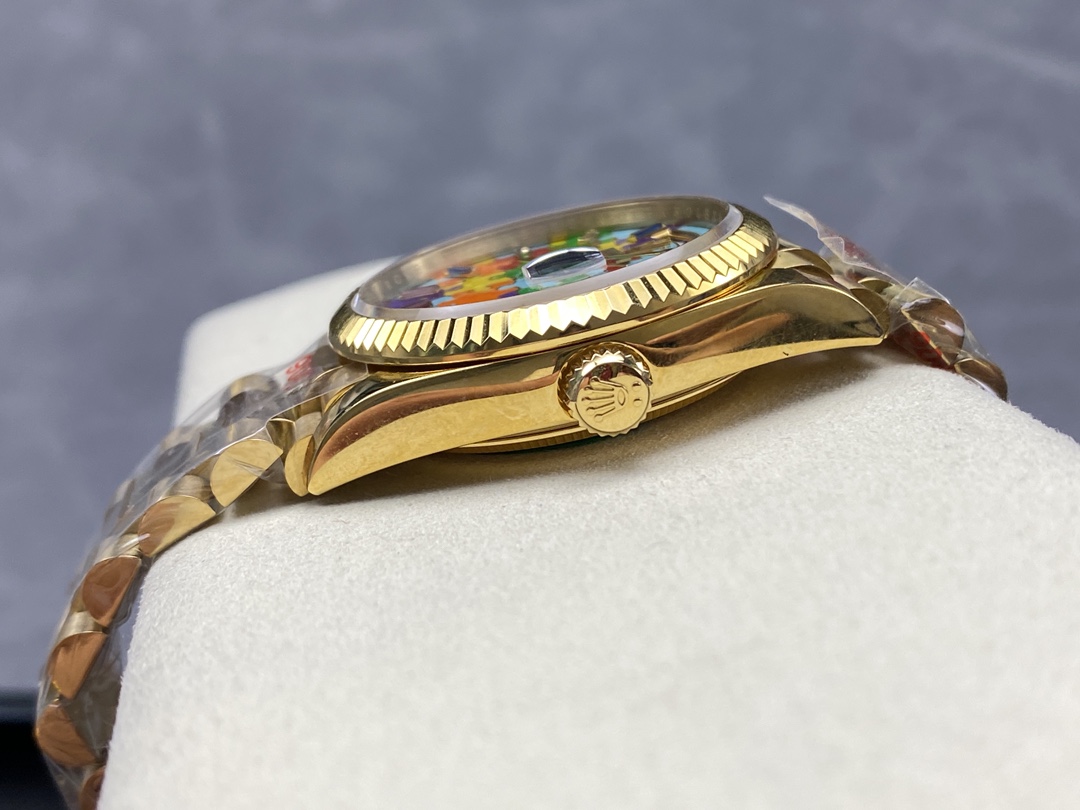 Rolex Day Date 128238-0106 36mm Yellow Gold Fluted Bezel Emoji Puzzle Dial